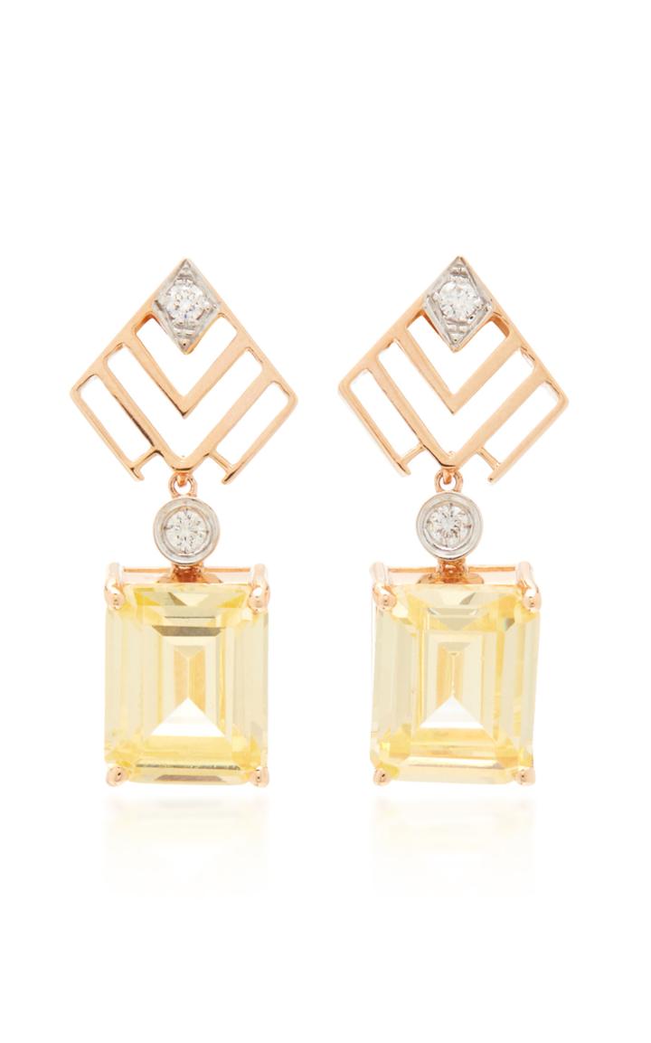 Melis Goral Luna Luce 14k Rose Gold Diamond And Topaz Earrings