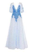 Moda Operandi Costarellos Flocked Dot Tulle Dress With Lace Lining And Floral Appliq