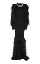 Michael Kors Collection Feather Sleeve Ruffle Gown