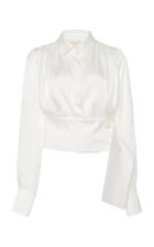 Matriel Cropped Belted Woven Blouse