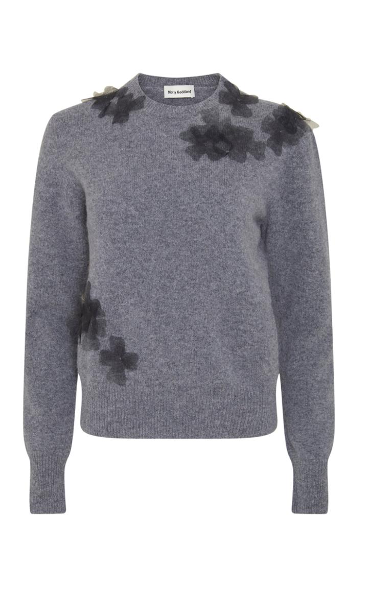 Moda Operandi Molly Goddard Luca Floral Tulle Embroidered Wool Jumper