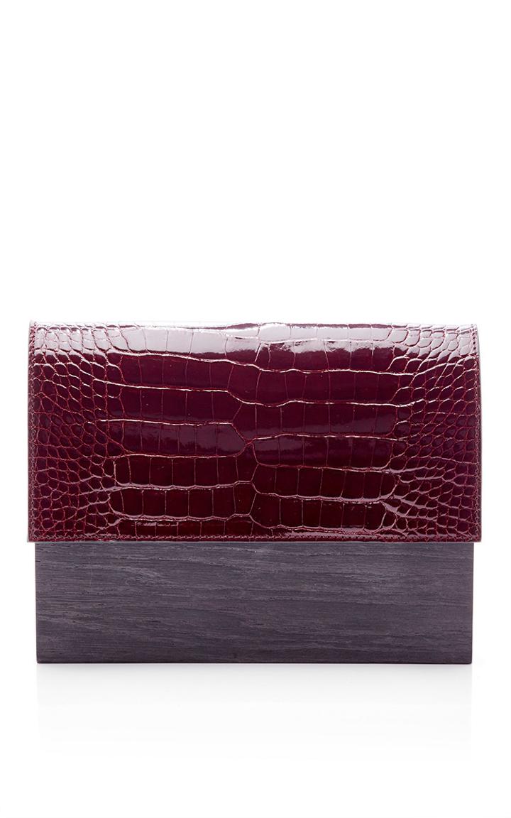 Hugo Matha Patent Burgundy Alligator And Swamp Oak Clutch