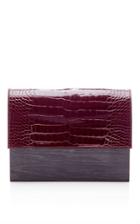 Hugo Matha Patent Burgundy Alligator And Swamp Oak Clutch