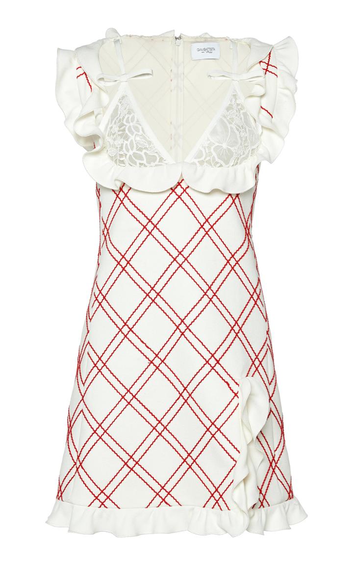 Moda Operandi Giambattista Valli Printed Ruffled Crepe Lace Mini Dress Size: 40