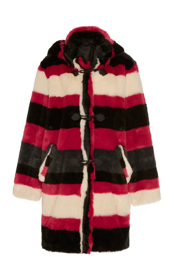 Anna Sui Hooded Striped Faux Fur Coat