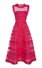 Monique Lhuillier Sleeveless Embroidered Organza Cocktail Dress