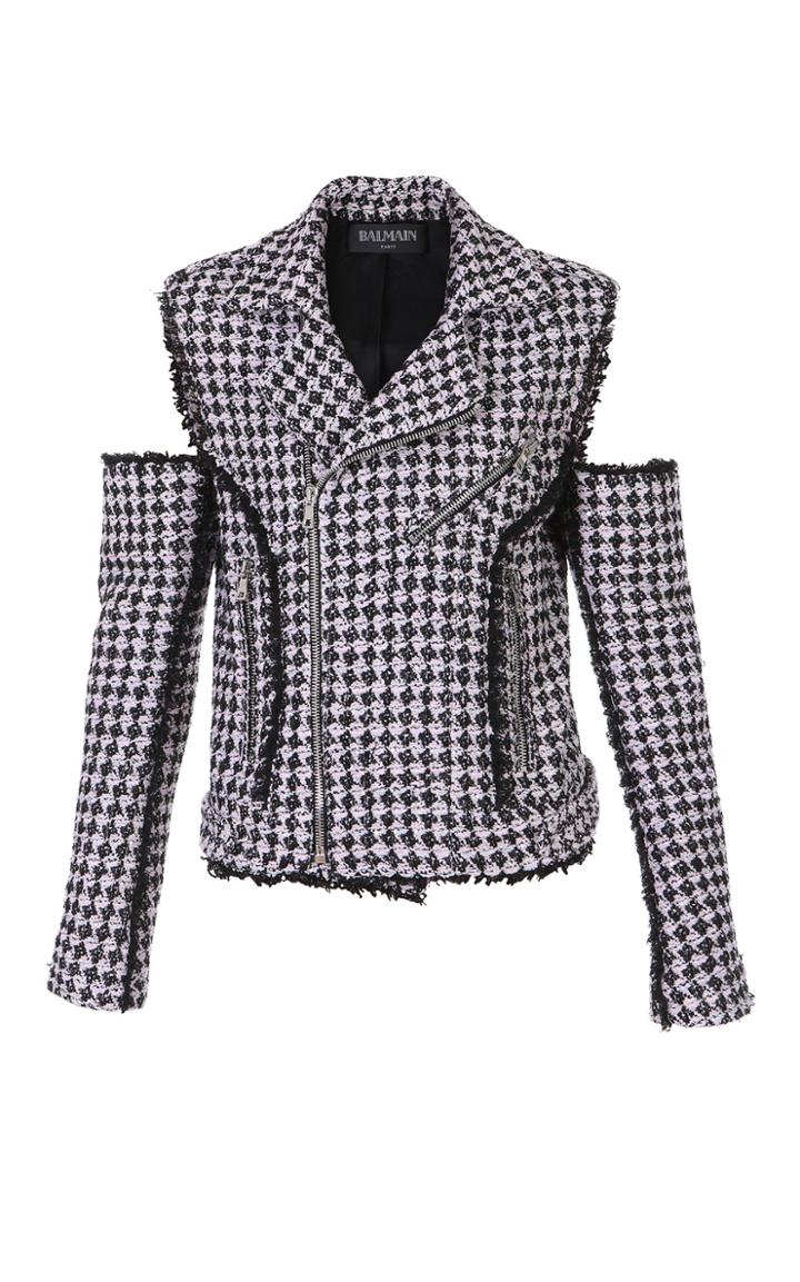 Balmain Perfecto Cutout Printed Tweed Jacket