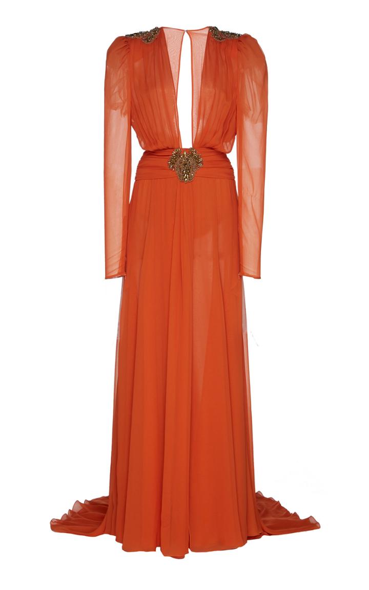 Dundas Silk Georgette Gown With Plunging Neckline