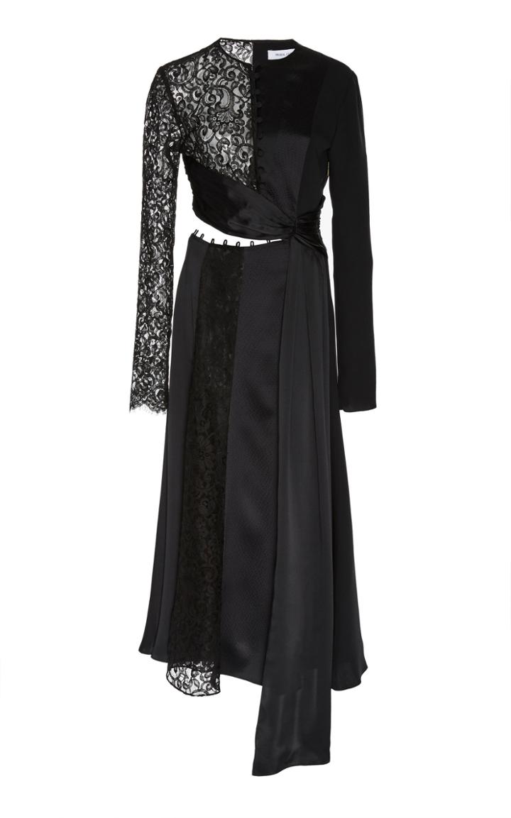 Prabal Gurung Taxila Cutout Lace-paneled Silk Midi Dress