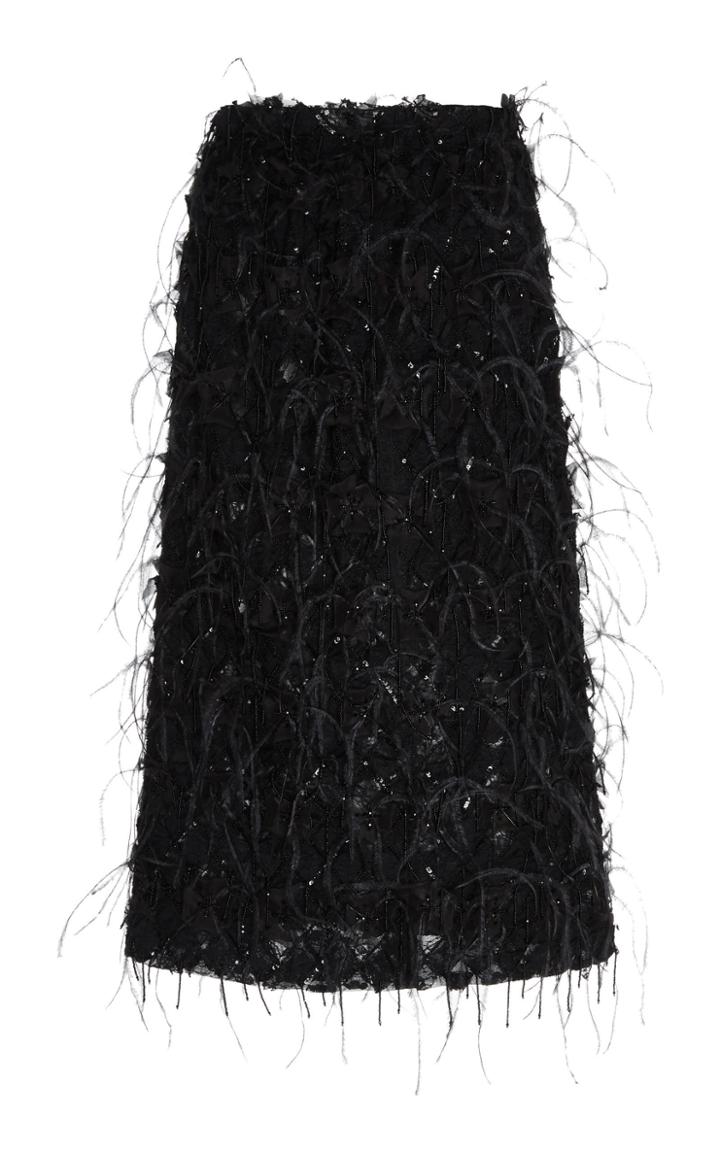 Moda Operandi Brock Collection Feather-embellished Silk Midi Skirt Size: 0