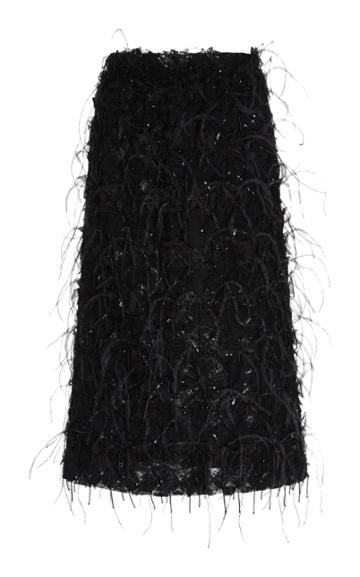 Moda Operandi Brock Collection Feather-embellished Silk Midi Skirt Size: 0