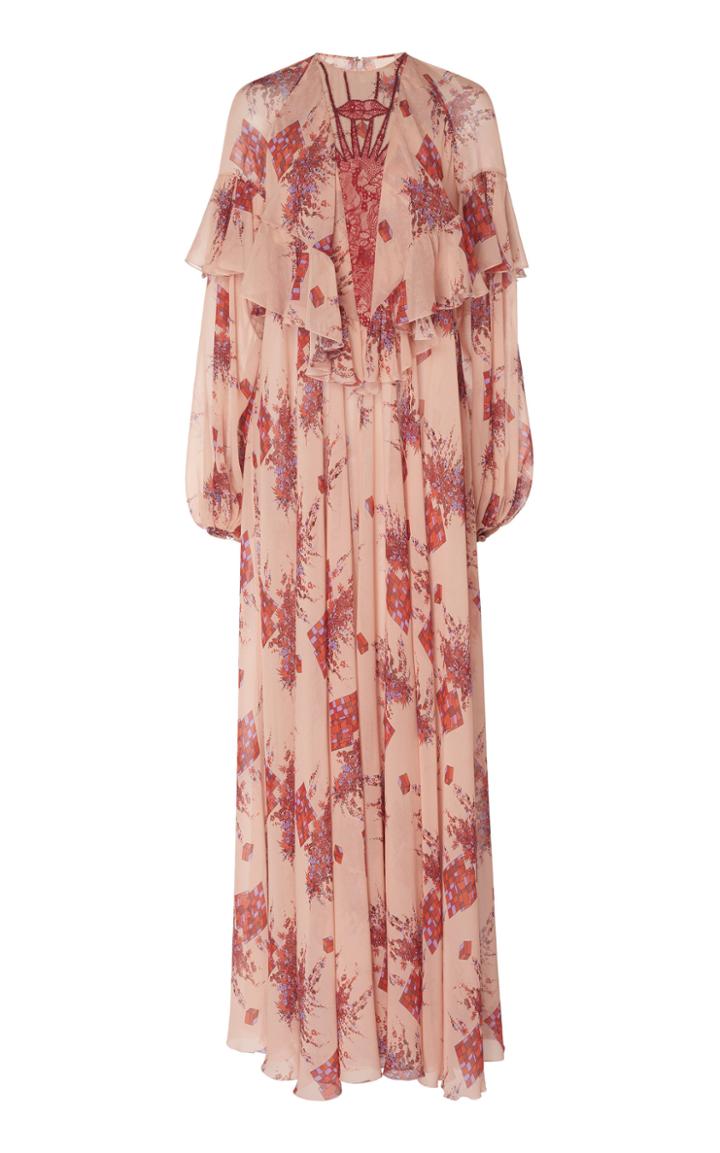 Giambattista Valli Mixed Print Flounce Maxi Dress