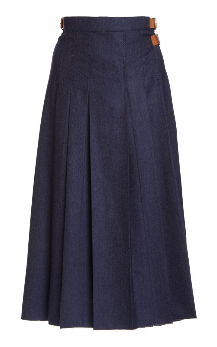 Moda Operandi Gabriela Hearst Harris Pleated Cashmere Denim Midi Skirt