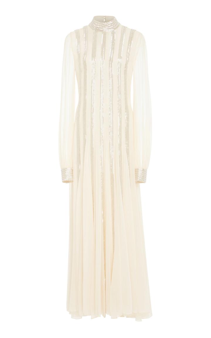 Monique Lhuillier Embroidered Long Sleeve Midi Gown