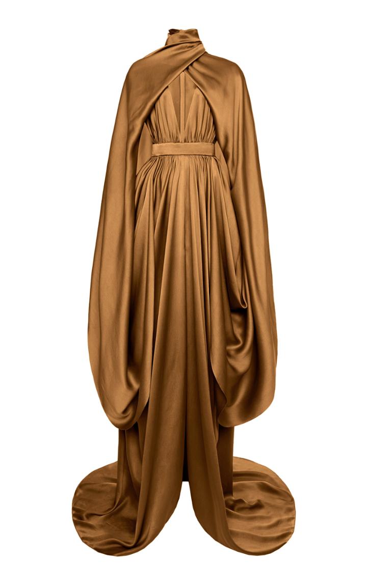 Balmain Cape-effect Draped Silk Satin Gown