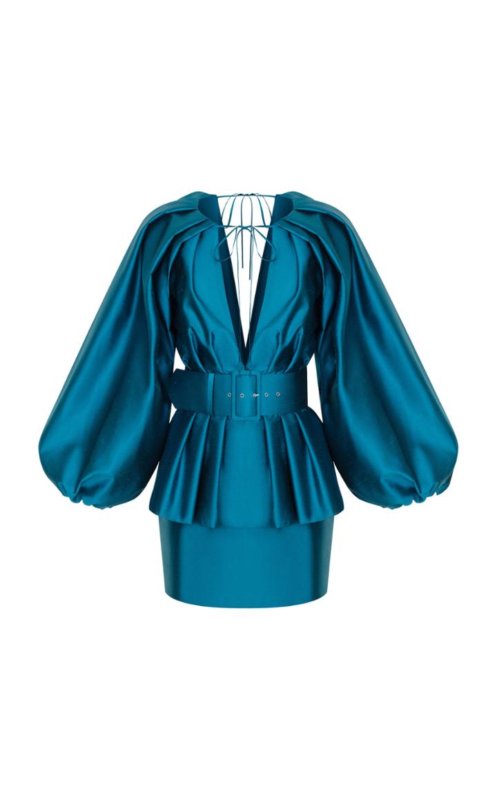 Rasario Silk Satin Puff Sleeve Dress