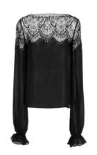 Naeem Khan Chantilly Lace Inset Silk Long Sleeve Blouse