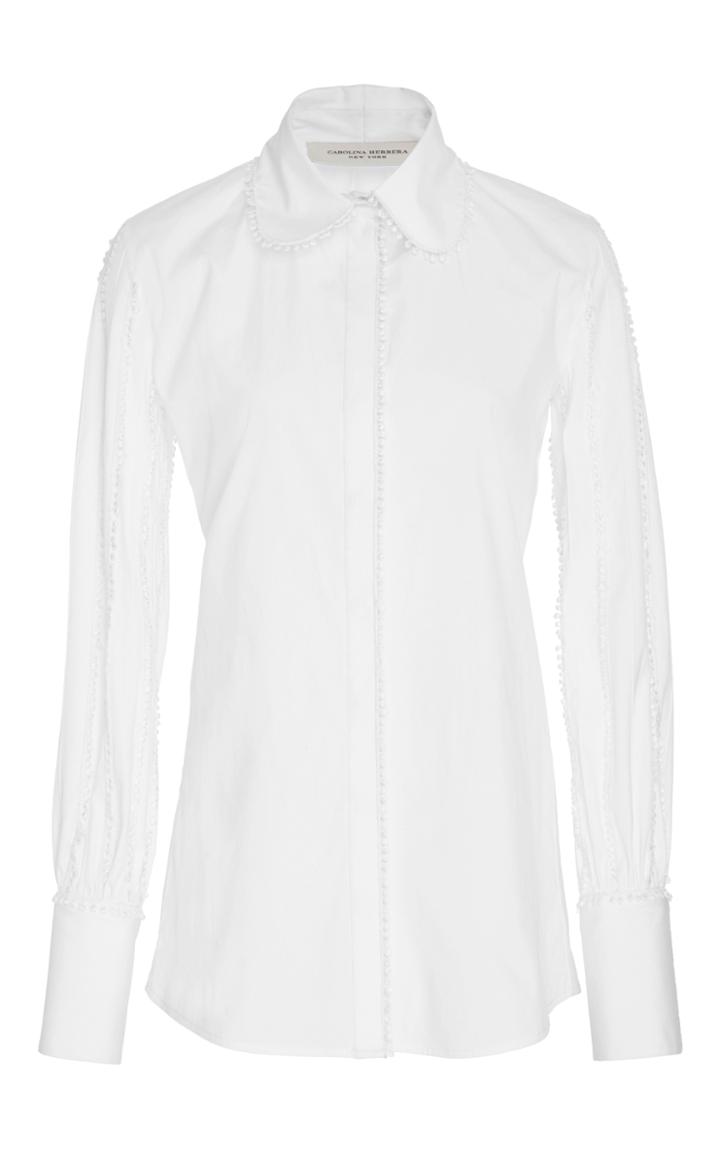 Carolina Herrera Stretch Cotton Blouse With Pearl Ball Trim