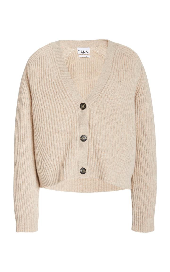 Ganni Cropped Wool-blend Cardigan Top