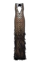 Naeem Khan Feather-trim Sequined Gown