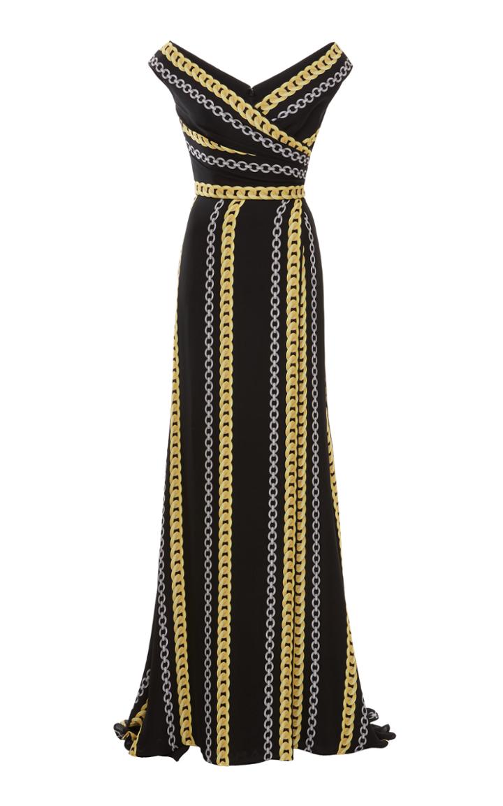 Elie Saab Chain Print Off-shoulder Gown With Slit