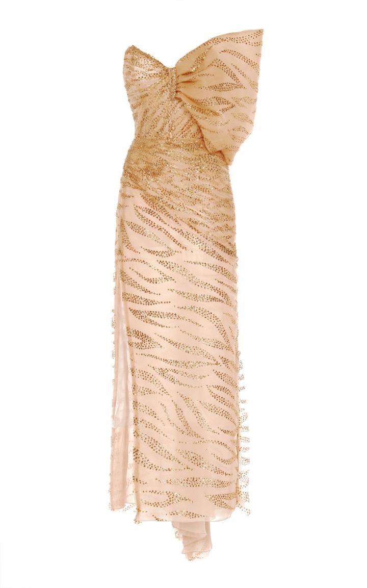 Sandra Mansour Sable Fin Glittered Tulle Strapless Gown