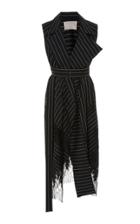 Jason Wu Collection Pinstripe And Lace Wool-blend Wrap Dress