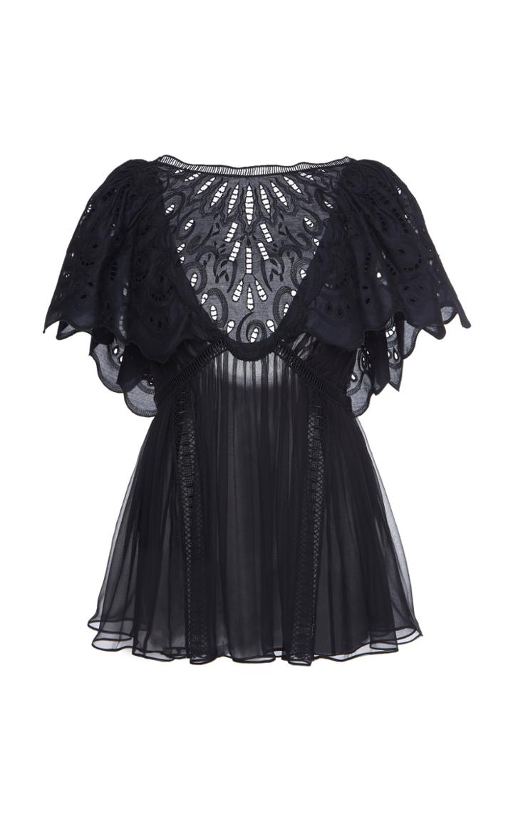 Moda Operandi Alberta Ferretti Chiffon Eyelet Embroidered Blouse Size: 38
