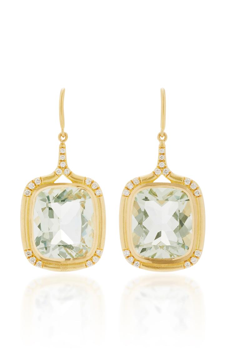 Jamie Wolf 18k Gold Green Amethyst And White Diamond Earrings