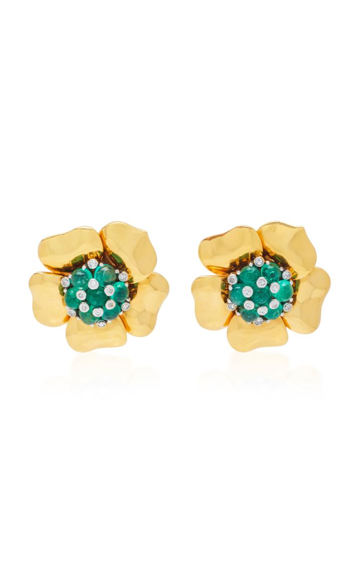 Mahnaz Collection One-of-a-kind 18k Gold Emerald And Diamond Earrings