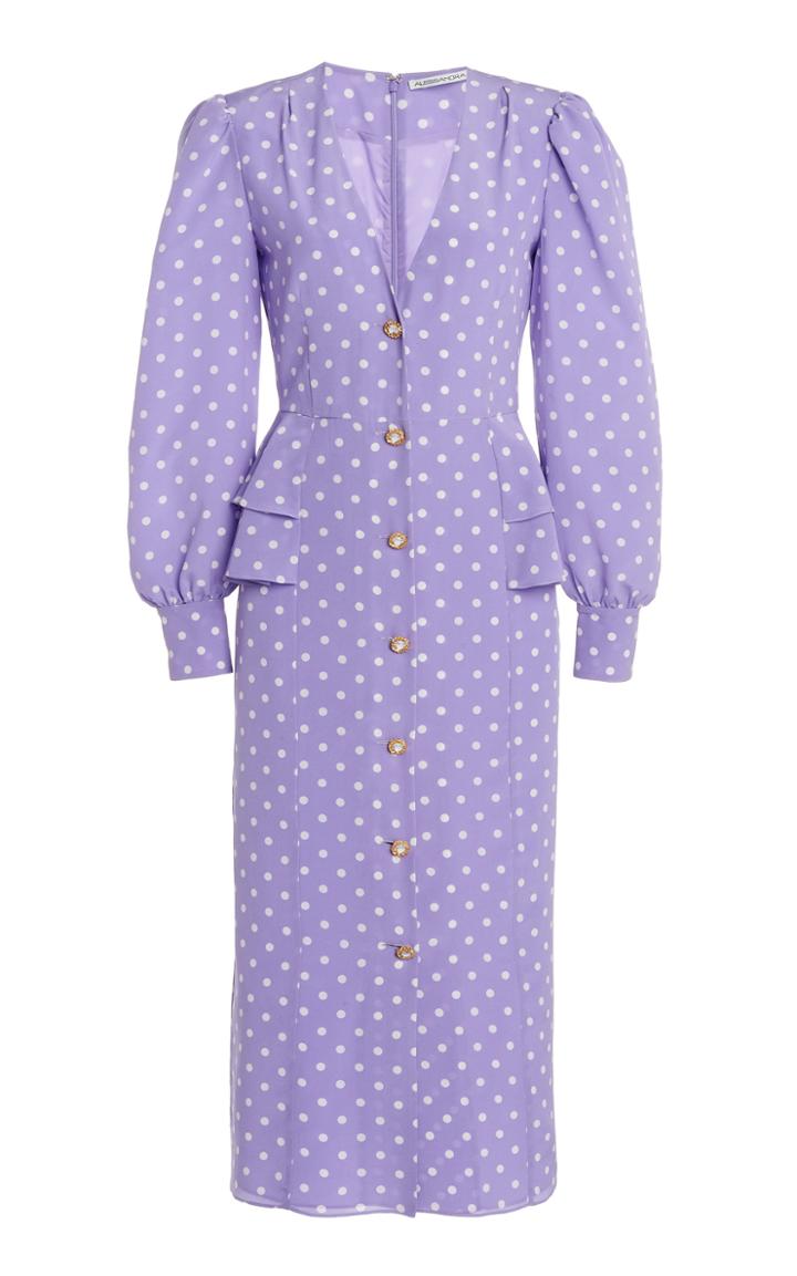 Moda Operandi Alessandra Rich Polka Dot V Neck Silk Dress With Crystal Buttons