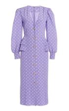 Moda Operandi Alessandra Rich Polka Dot V Neck Silk Dress With Crystal Buttons