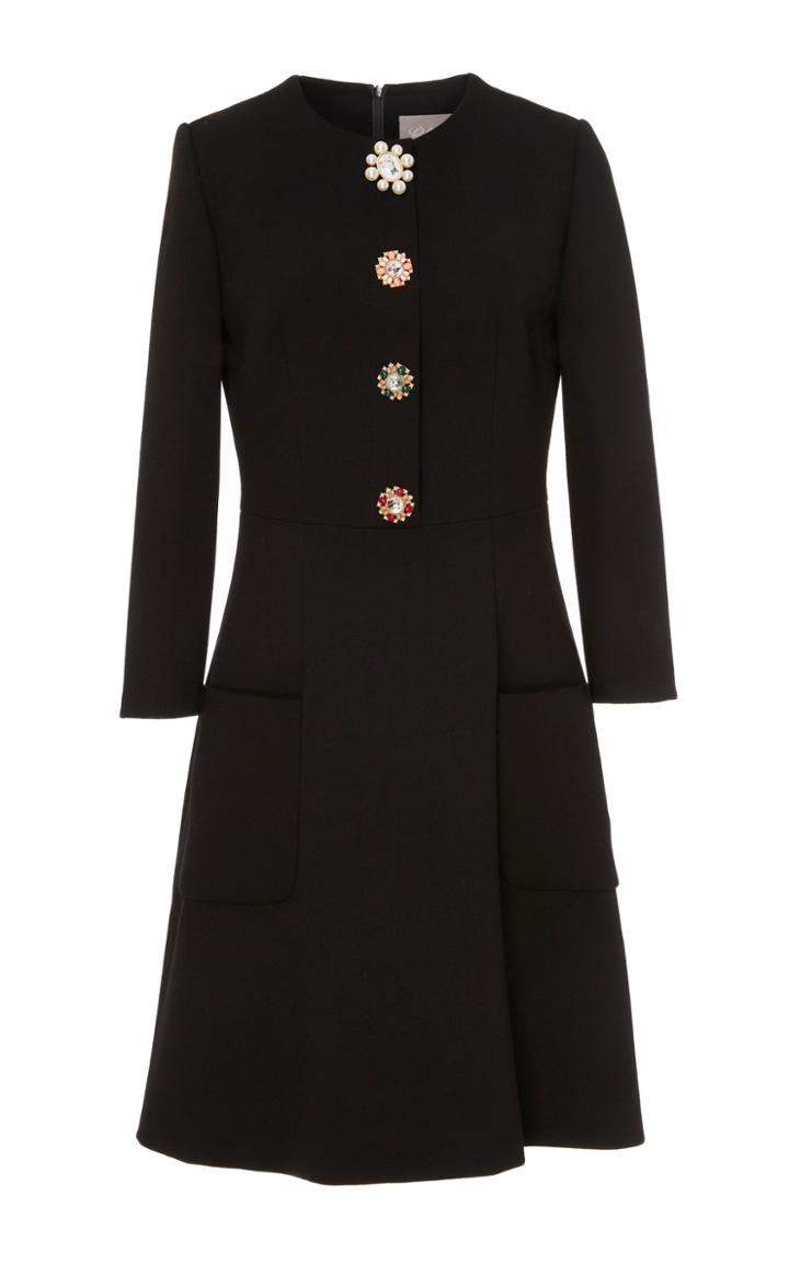 Lela Rose Peplum Button-detailed Wool-blend Dress
