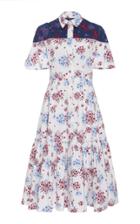 Carolina Herrera Flutter Sleeve Cotton Blend Shirt Dress