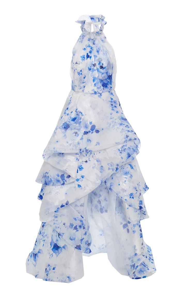 Monique Lhuillier Print Organza Jacquard Gown