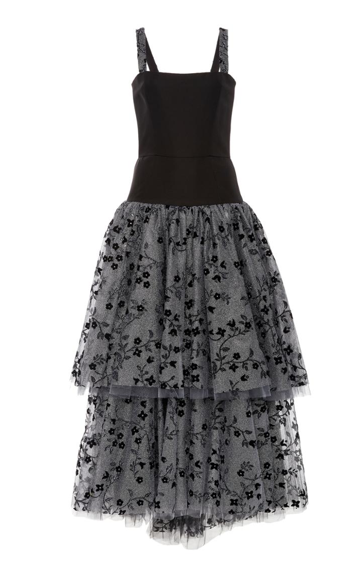 Christian Siriano Floral Metallic Tulle Tiered Dress