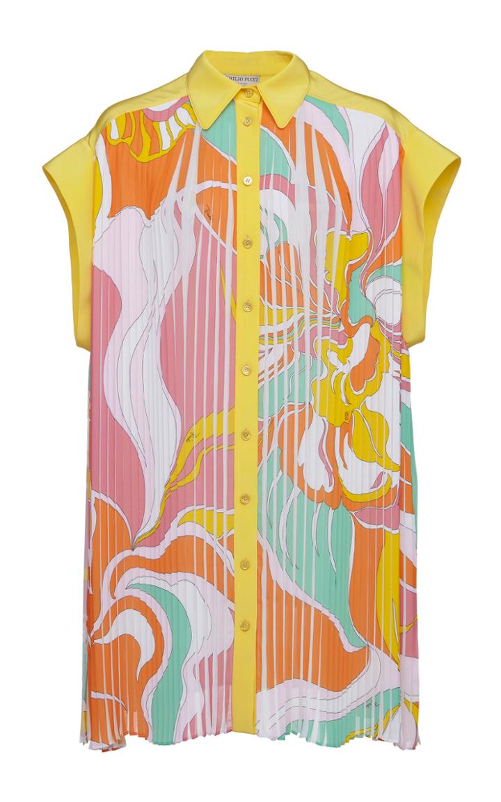 Emilio Pucci Pleated Short Sleeve Satin Shirt