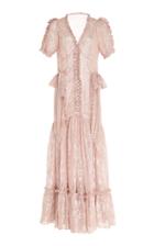 Ryan Lo Pink Victorian Short Sleeved Lace Gown