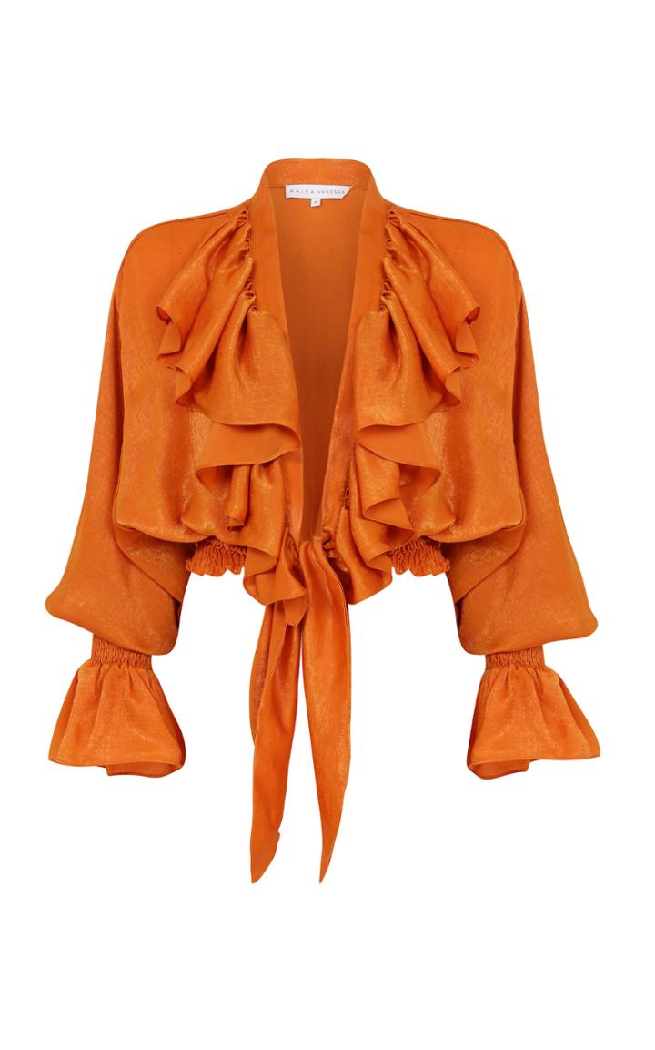 Moda Operandi Raisa Vanessa Ruffled Satin Cropped Top