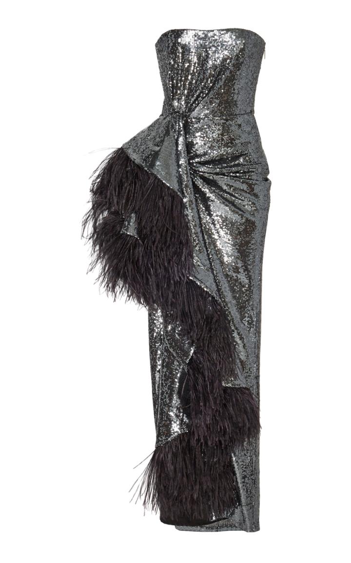 Prabal Gurung Feather-trimmed Sequined Crepe Gown Size: 0