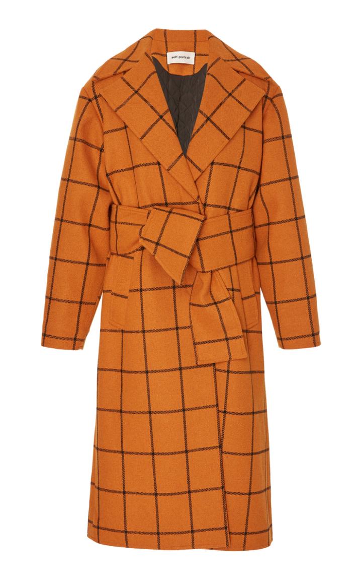 Self Portrait Belted Check Overcoat