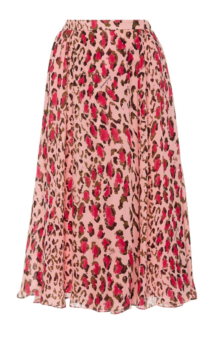 Carolina Herrera Gathered Leopard Print Silk Midi Skirt