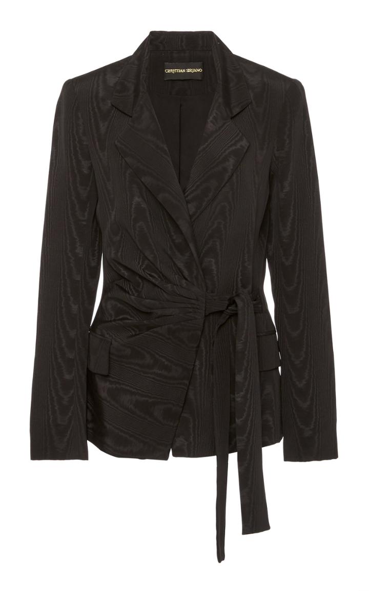 Christian Siriano Silk-blend Moire Wrap Blazer