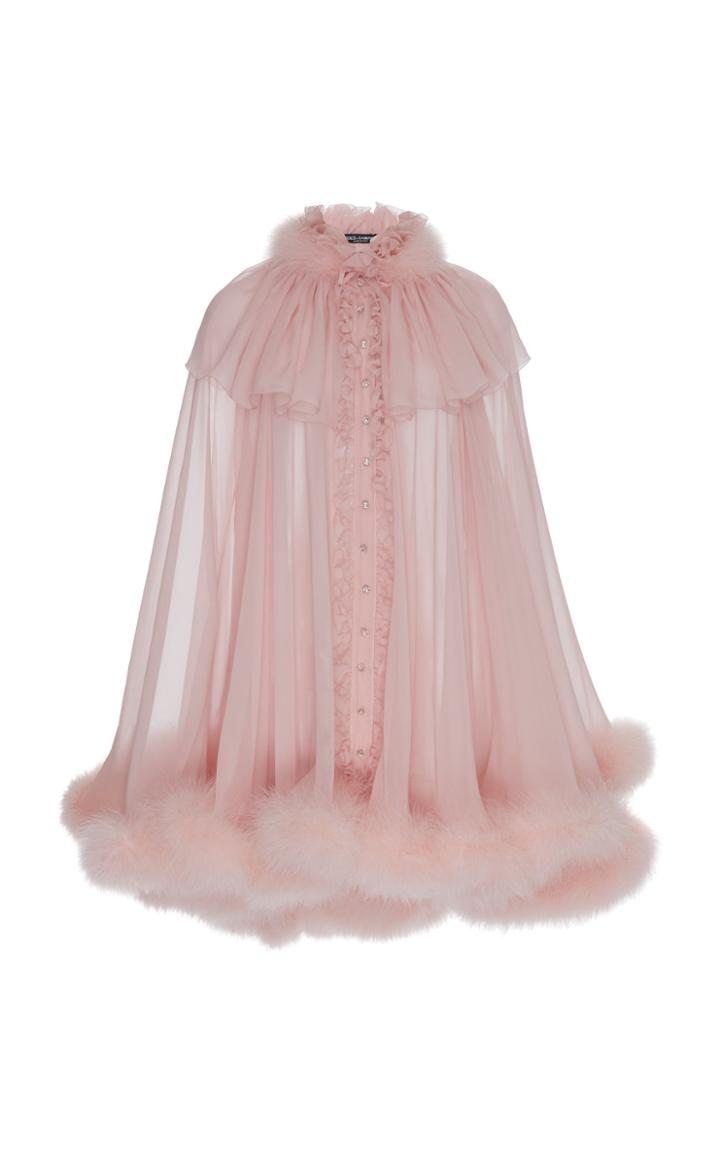 Dolce & Gabbana Fur-trimmed Sheer Chiffon Cape