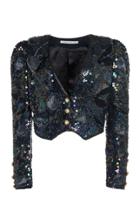 Moda Operandi Alessandra Rich Embroidered V Neck Jacket With Crystal Buttons
