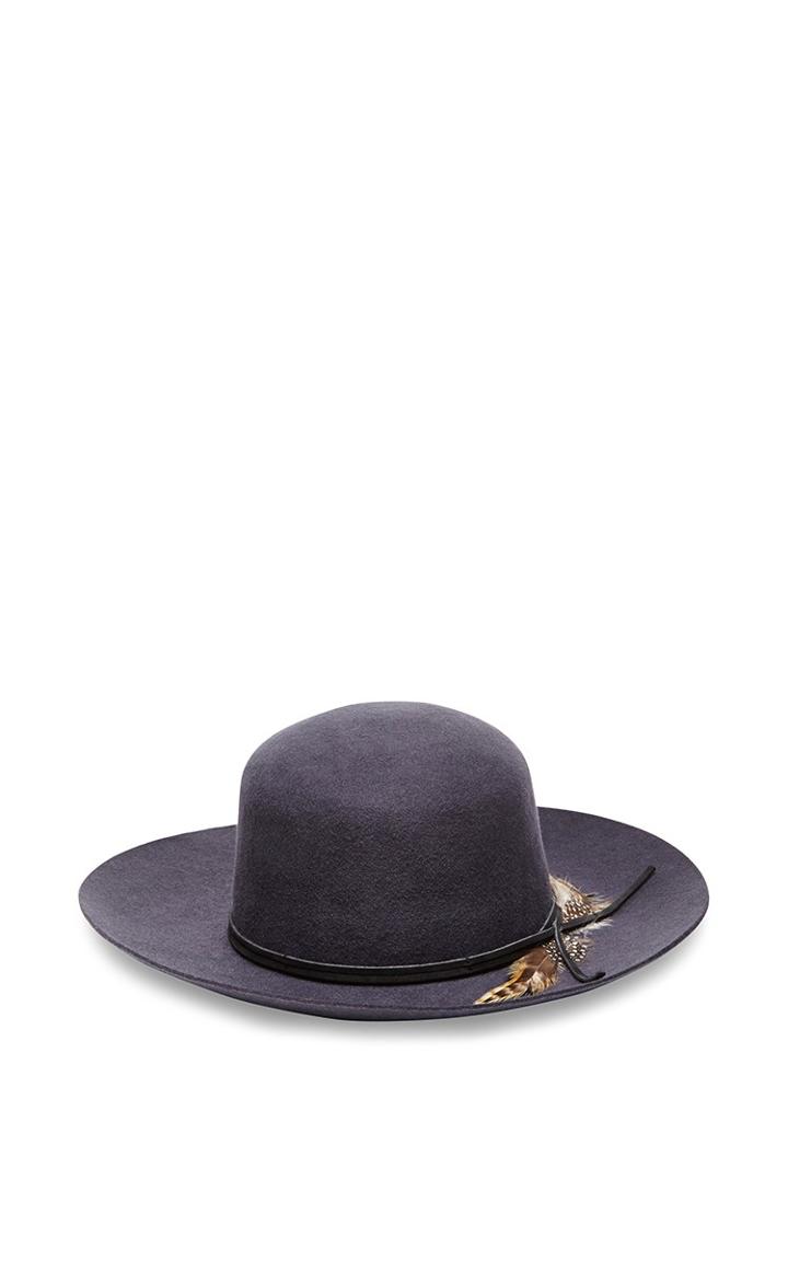 Sensi Studio Dark Grey Felted Wool Lauren Hat With Feathers