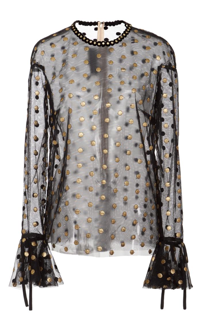 Monique Lhuillier Long Sleeve Sheer Blouse