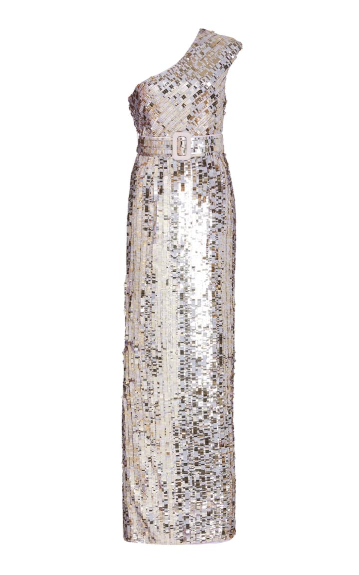 Moda Operandi Rachel Gilbert Hunter Belted Mirrored Crepe De Chine Gown