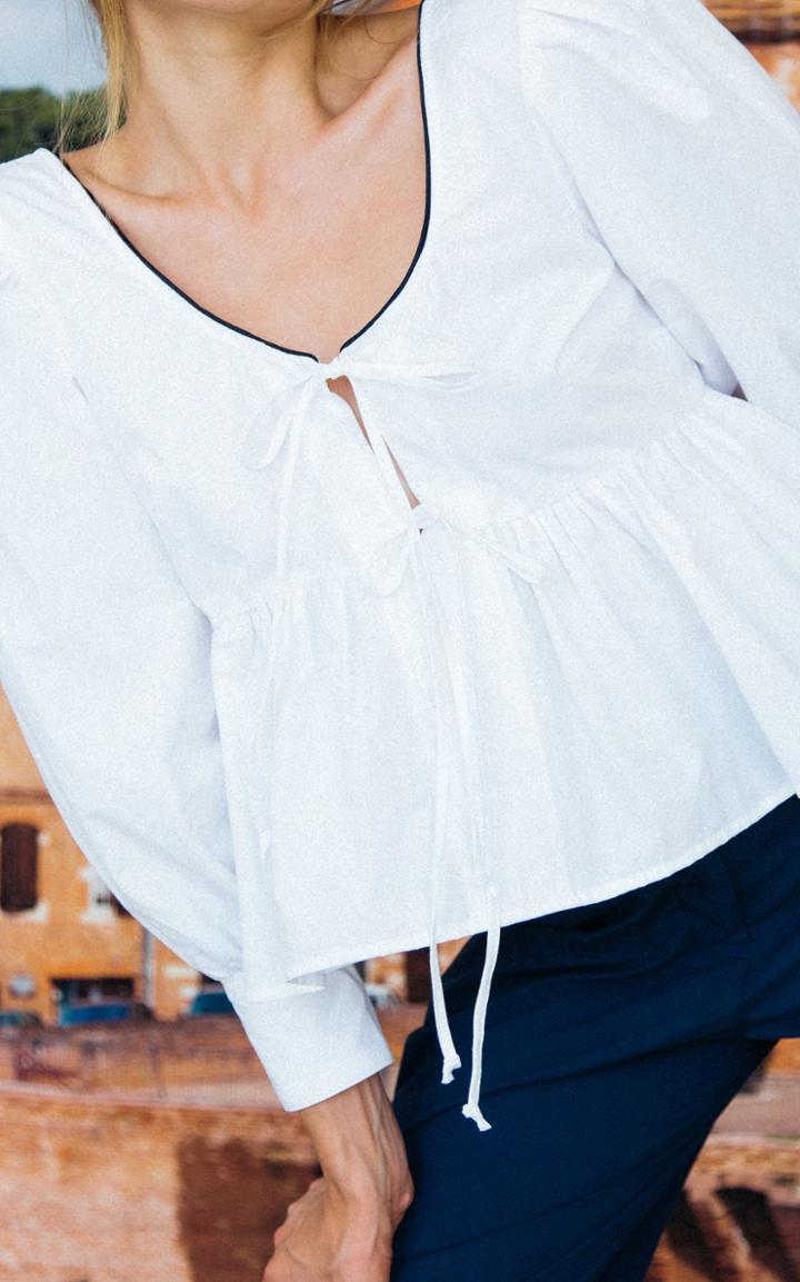 Moda Operandi Ciao Lucia Benedetta Contrast Piping Long Sleeve Top
