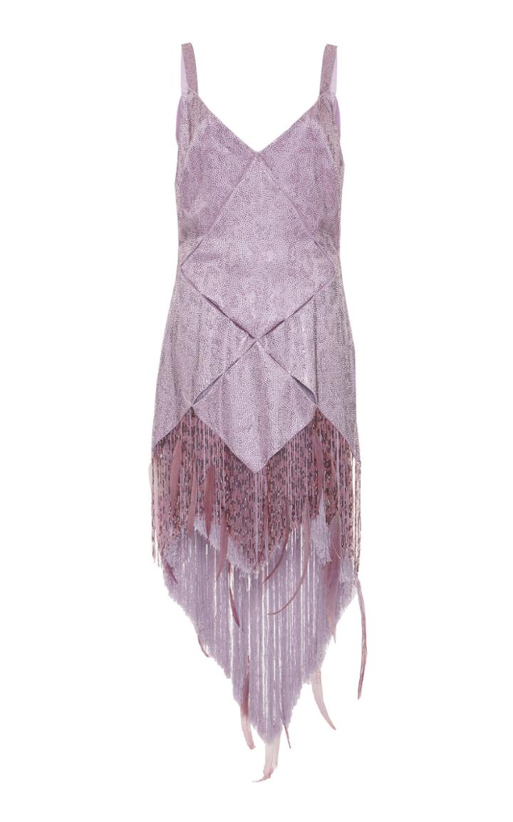 Roberto Cavalli Silk Embroidered Fringe Dress